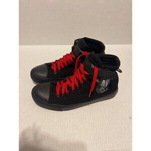 Feiyao Graphic High Top Red Laces Canvas Black Sneakers Size 43